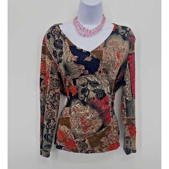 Sharon Young Embroidered Peasant Top Women's L  Boho Retro 90s Y2K burn velvet - Picture 1 of 6